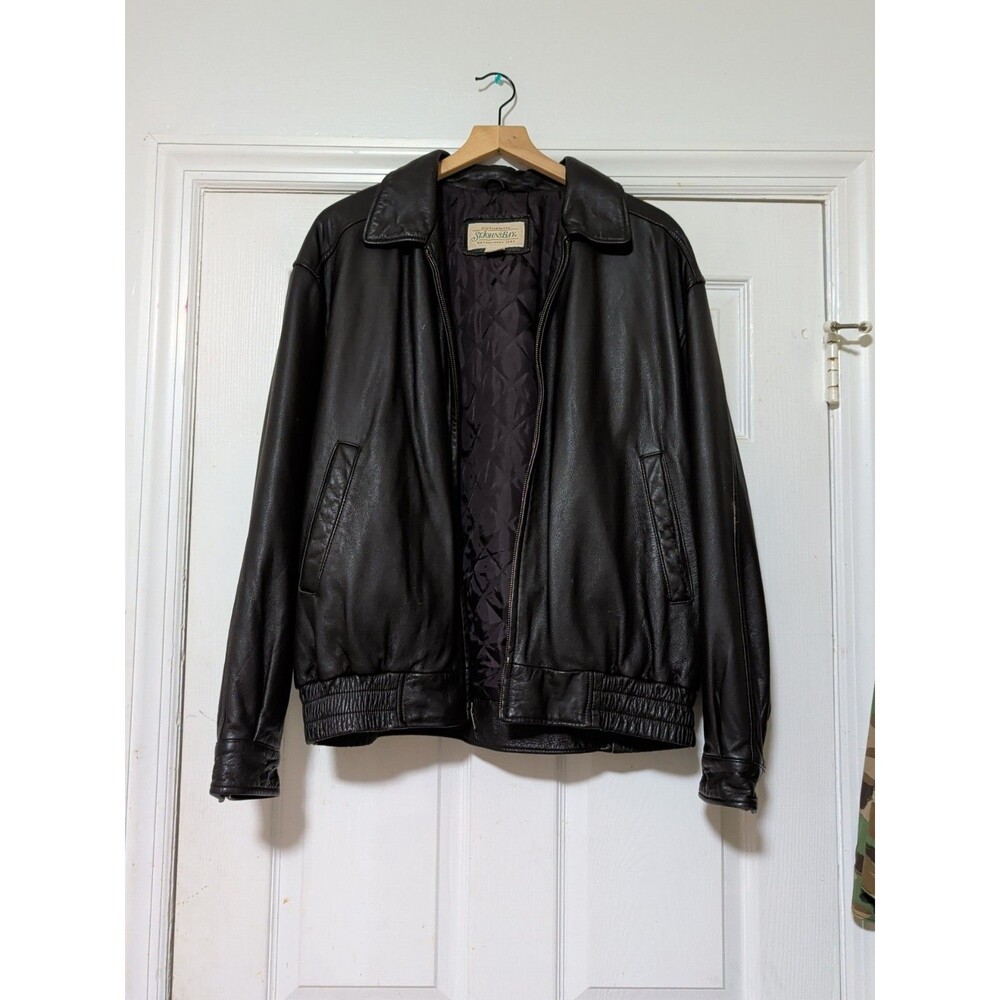 St Johns Bay Real Leather Bomber Jacket (Men's Large Brown) Vintage Authentic